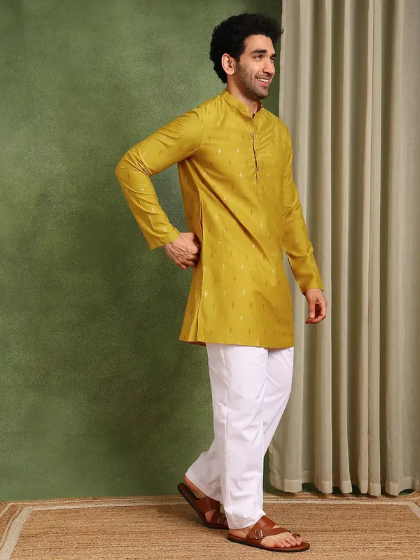 Men_Mustard_Cotton_Silk_Straight_Kurta_With_Pyjama