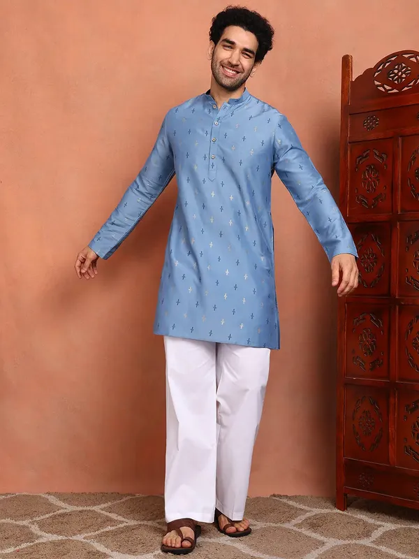 Men_Blue_Cotton_Silk_Straight_Kurta_With_Pyjama