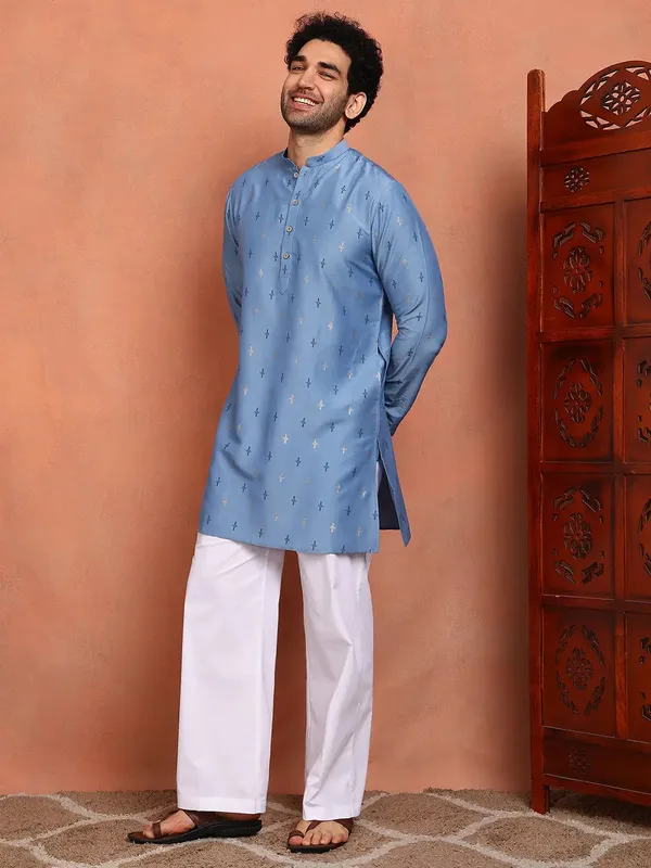 Men_Blue_Cotton_Silk_Straight_Kurta_With_Pyjama