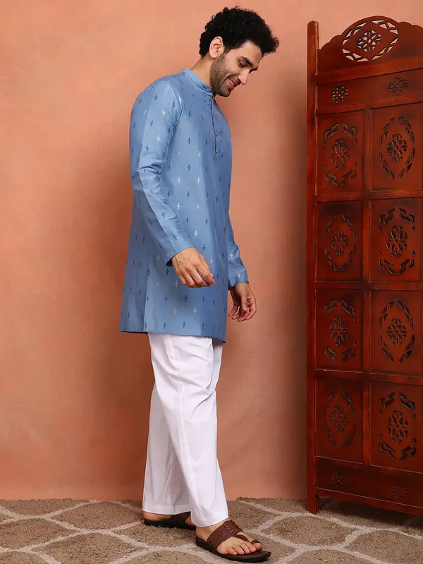 Men_Blue_Cotton_Silk_Straight_Kurta_With_Pyjama