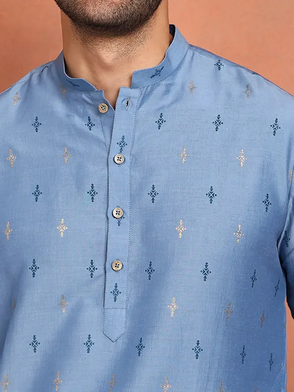 Men_Blue_Cotton_Silk_Straight_Kurta