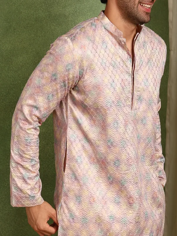 Men_Pink_Sequin_Cotton_Satin_Straight_Printed_Kurta