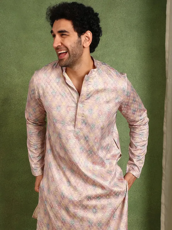 Men_Pink_Sequin_Cotton_Satin_Straight_Printed_Kurta