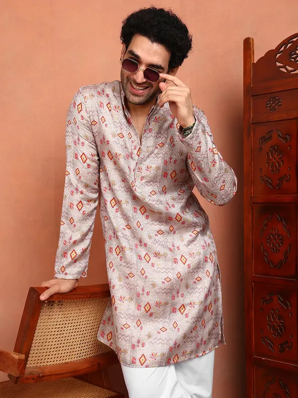 Men_Grey_Cotton_Silk_Straight_Woven_Design_Kurta
