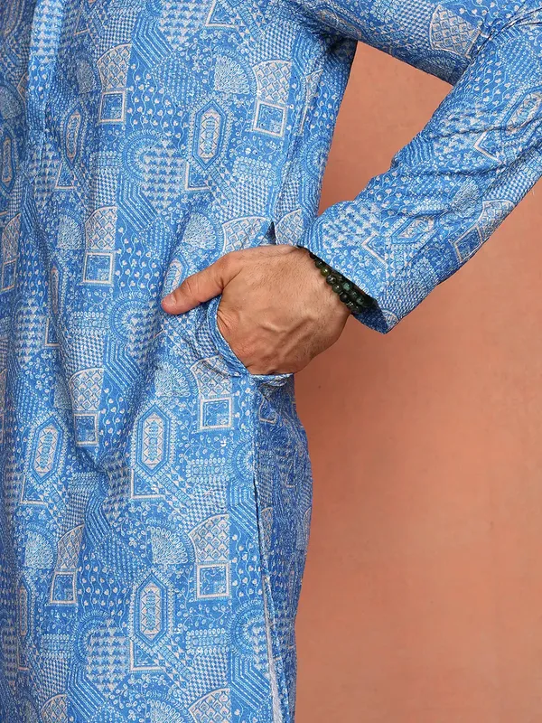 Men_Blue_Cotton_Silk_Straight_Kurta