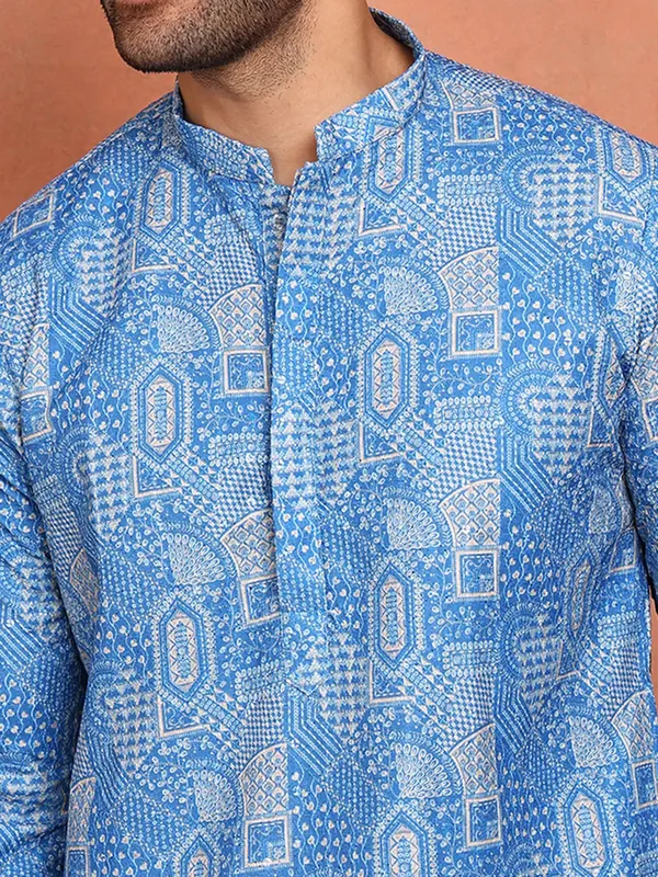 Men_Blue_Cotton_Silk_Straight_Kurta