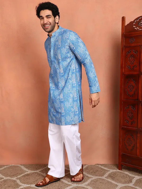Men_Blue_Cotton_Silk_Straight_Kurta