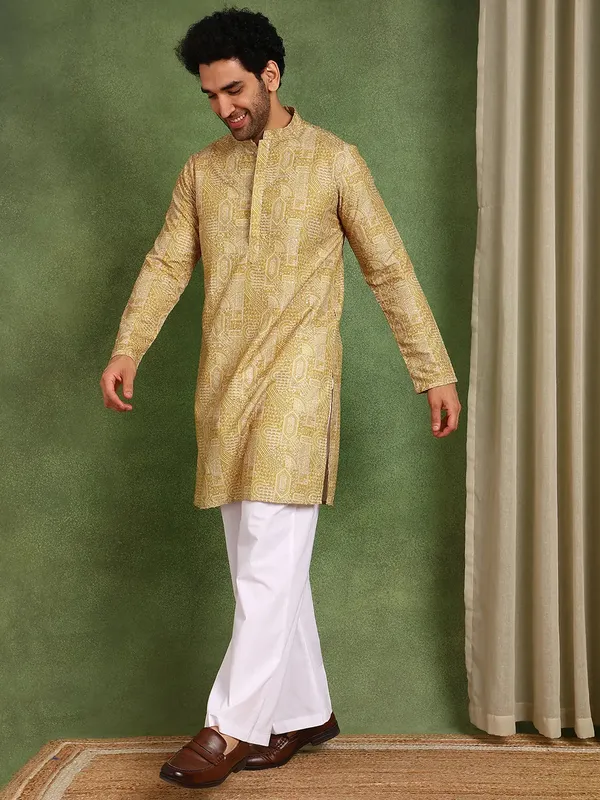 Men_Mustard_Cotton_Silk_Straight_Kurta
