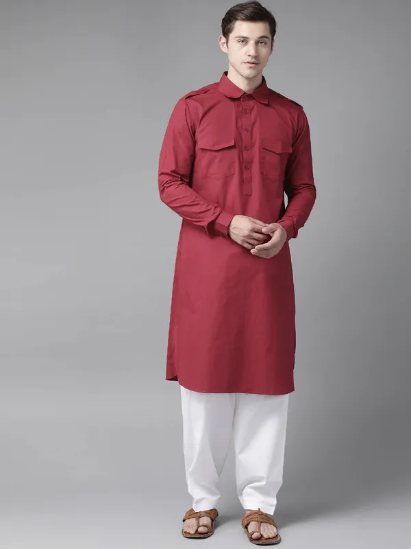 Men_Maroon_Pathani_Kurta_with_Salwar