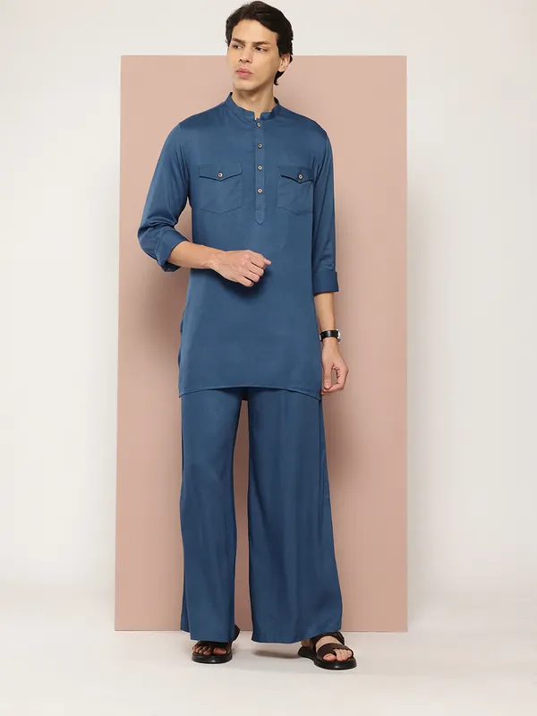 Men_Teal_Rayon_Solid_Pathani_Sets