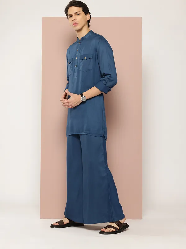 Men_Teal_Rayon_Solid_Pathani_Sets