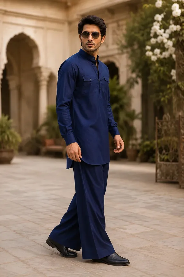 Men's_Blue_Rayon_Solid_Pathani_Set