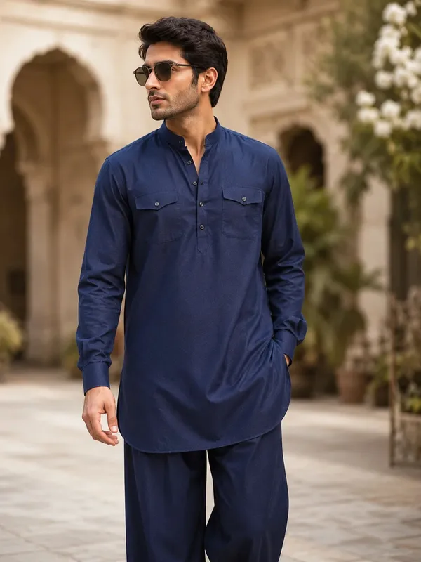 Men's_Blue_Rayon_Solid_Pathani_Set