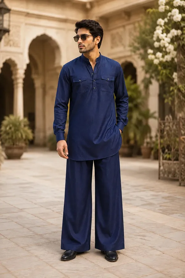 Men's_Blue_Rayon_Solid_Pathani_Set