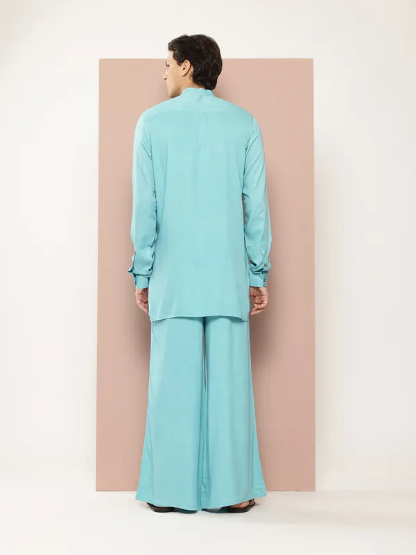 Men_Turquoise_Rayon_Solid_Pathani_Sets