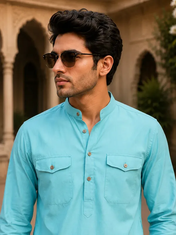 Men's_Light_Blue_Rayon_Solid_Pathani_Set
