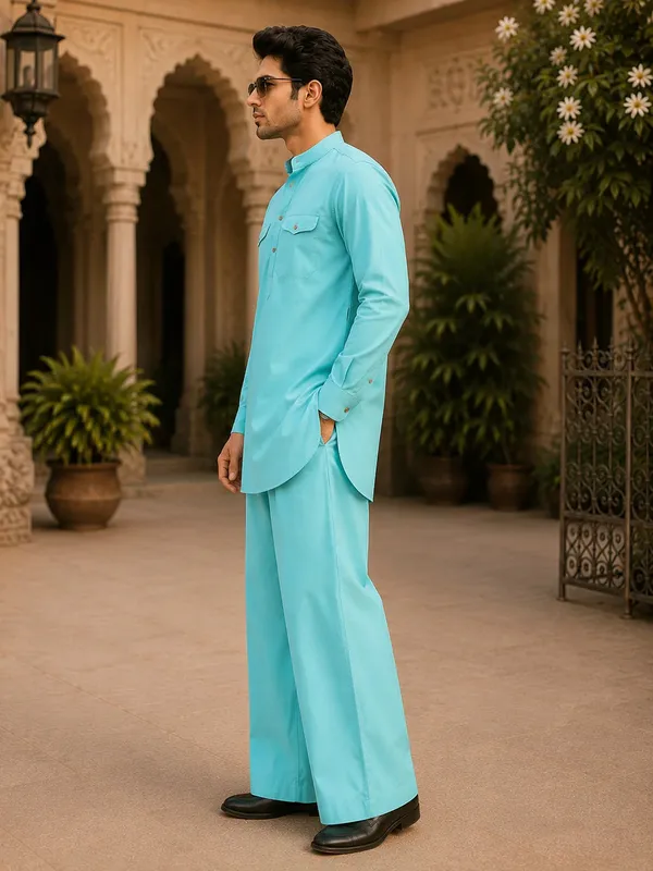 Men's_Light_Blue_Rayon_Solid_Pathani_Set