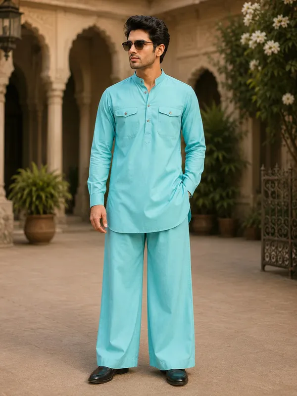 Men's_Light_Blue_Rayon_Solid_Pathani_Set