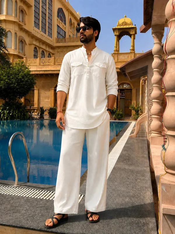 Men's_White_Rayon_Solid_Pathani_Set