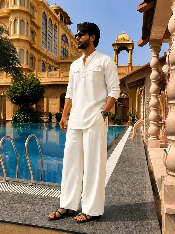 Men's_White_Rayon_Solid_Pathani_Set