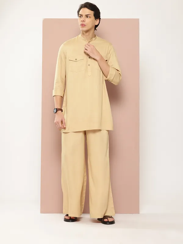 Men_Beige_Rayon_Solid_Pathani_Sets