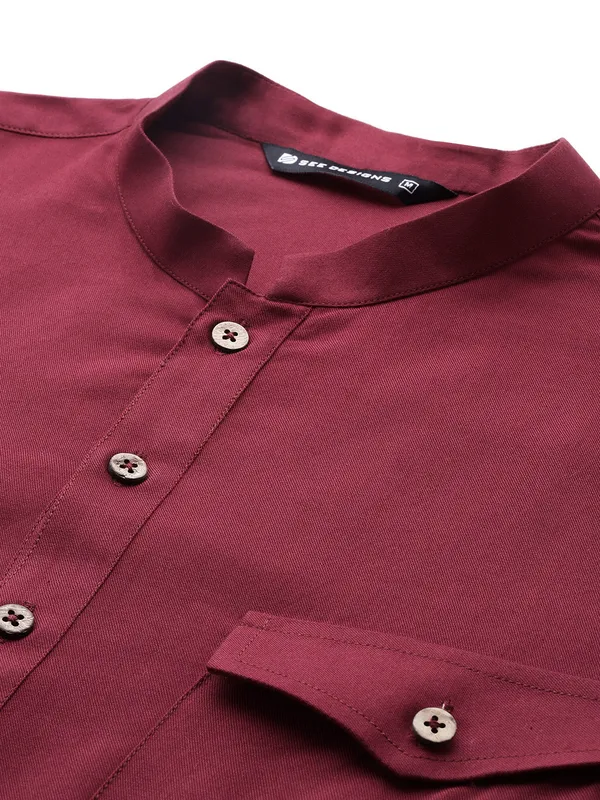 Men_Maroon_Rayon_Solid_Pathani_Sets