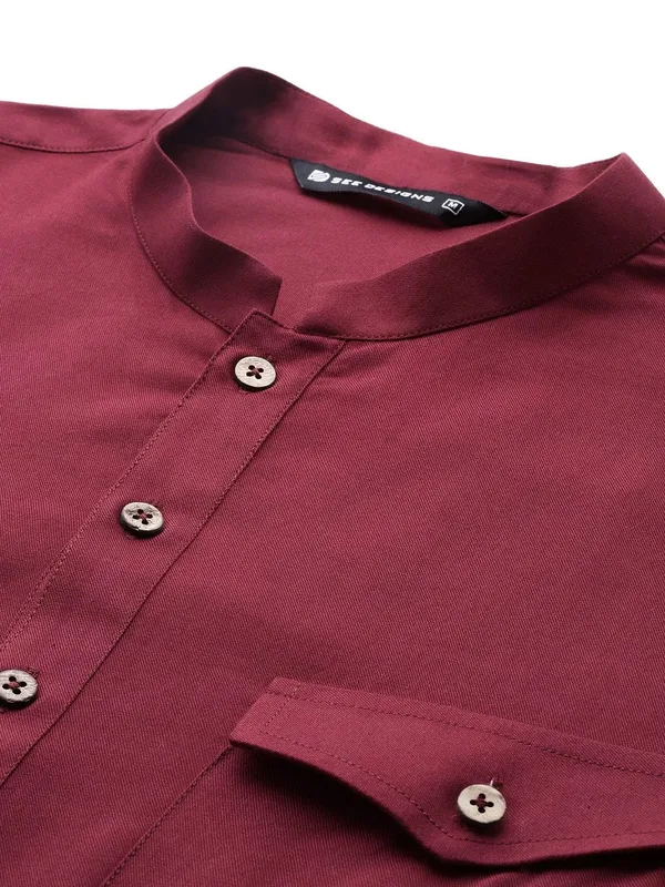 Men's_Maroon_Rayon_Solid_Pathani_Set