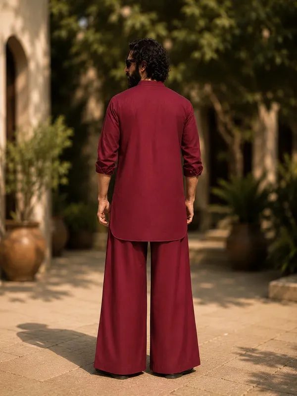 Men's_Maroon_Rayon_Solid_Pathani_Set