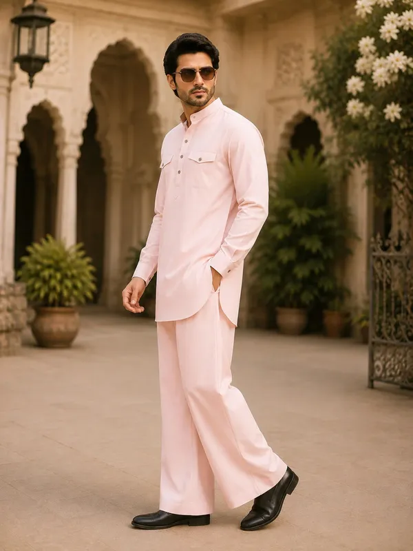 Men's_Pink_Rayon_Solid_Pathani_Set