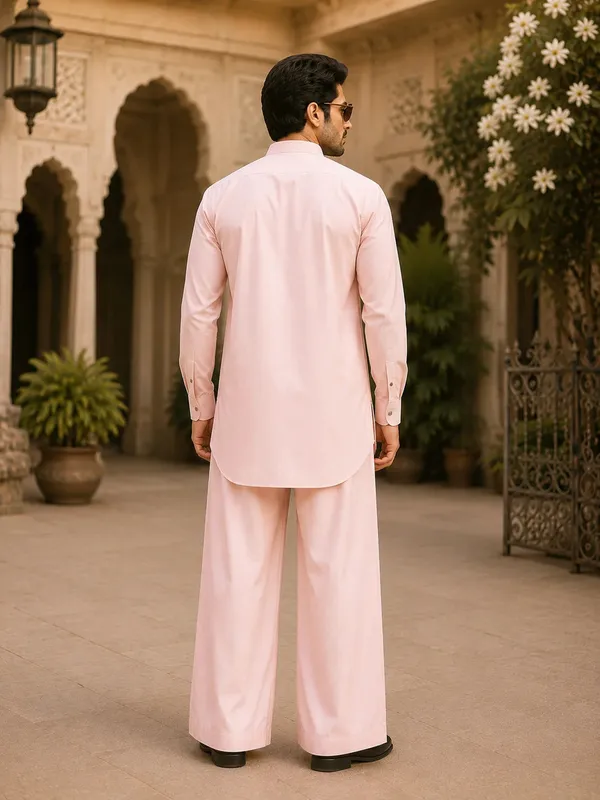 Men's_Pink_Rayon_Solid_Pathani_Set