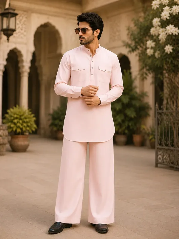Men's_Pink_Rayon_Solid_Pathani_Set