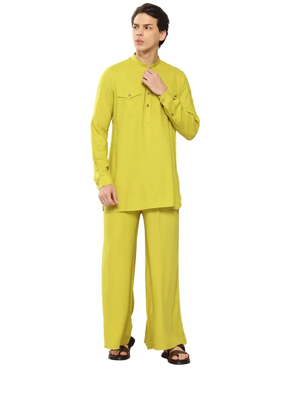 Men_Lime_Green_Rayon_Solid_Pathani_Sets