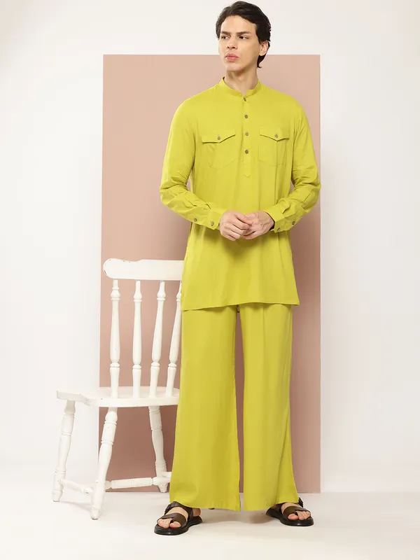 Men_Lime_Green_Rayon_Solid_Pathani_Sets