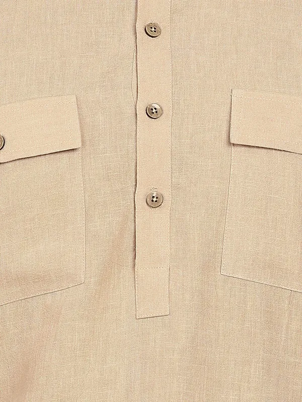 Men's_Beige_Linen_Solid_Pathani_Co-ord_Set