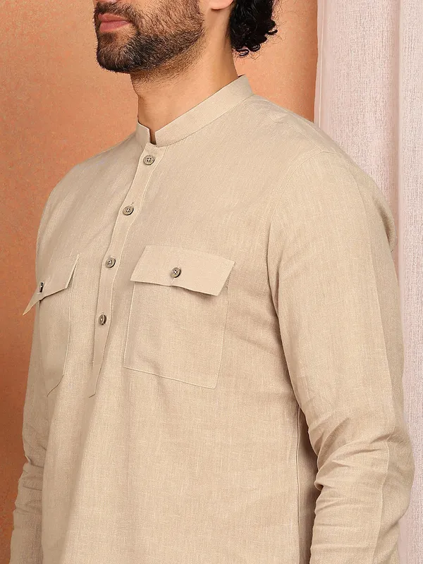 Men's_Beige_Linen_Solid_Pathani_Co-ord_Set