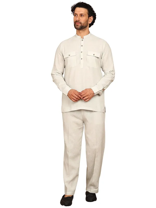 Men'S_Very_Light_Blue_Linen_Solid_Pathani_Set