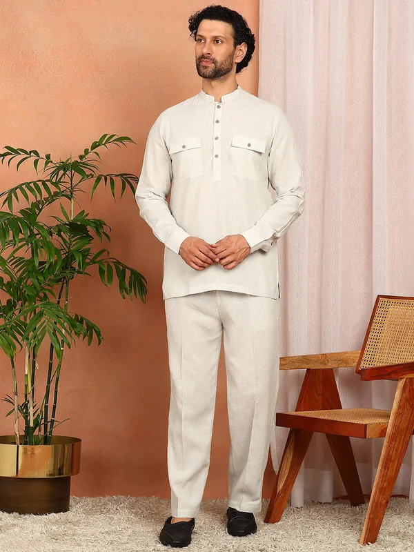Men'S_Very_Light_Blue_Linen_Solid_Pathani_Set