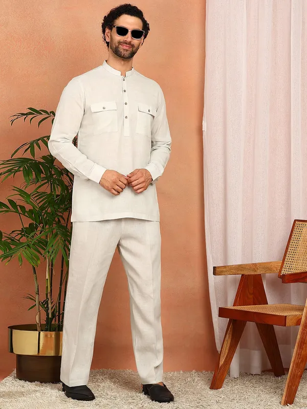 Men's_Cream_Linen_Solid_Pathani_Co-ord_Set