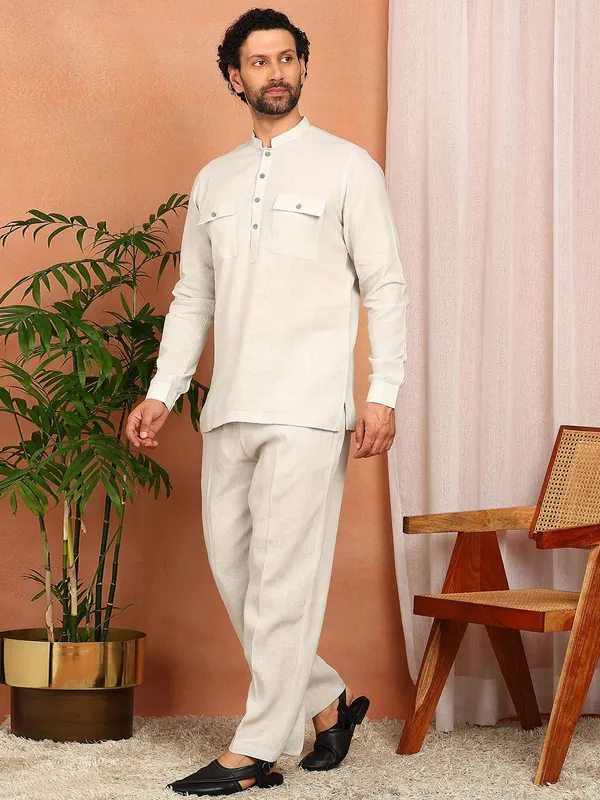 Men's_Cream_Linen_Solid_Pathani_Co-ord_Set