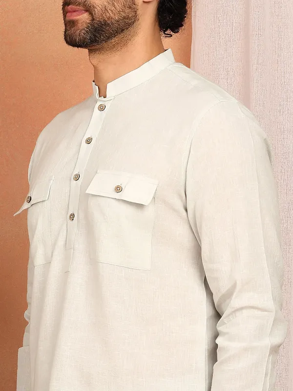 Men's_Cream_Linen_Solid_Pathani_Co-ord_Set