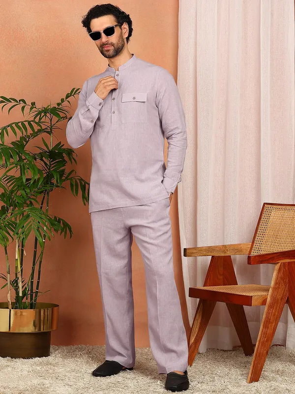 Men's_Pastel_Purple_Linen_Solid_Pathani_Co-ord_Set