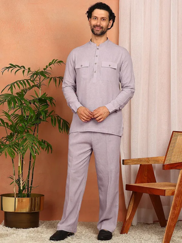Men's_Pastel_Purple_Linen_Solid_Pathani_Co-ord_Set