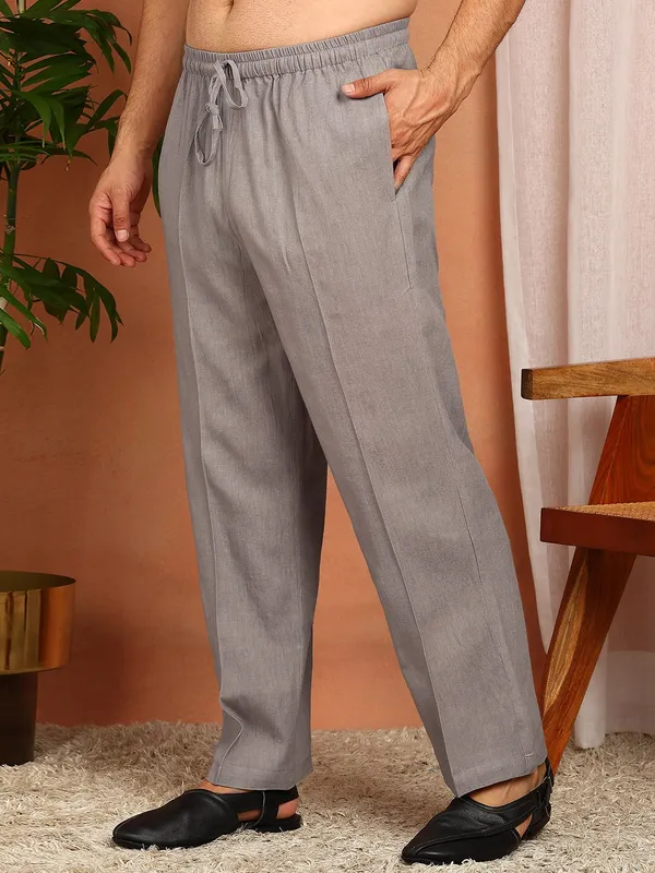 Men's_Gray_Linen_Solid_Pathani_Co-ord_Set
