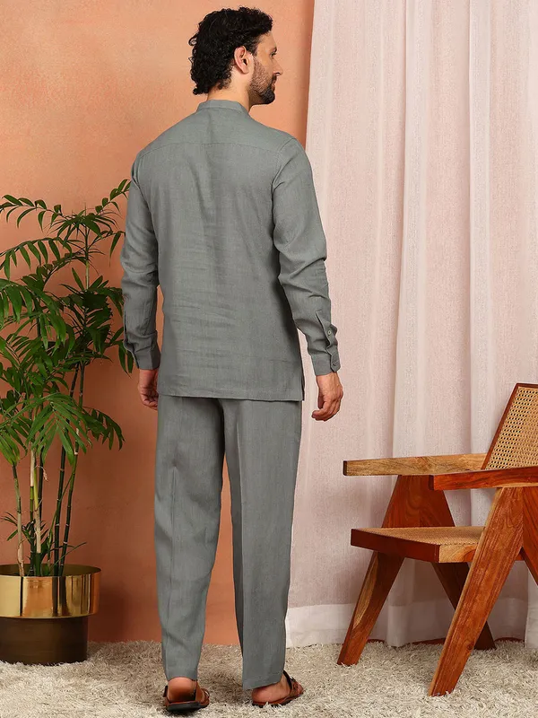Men'S_Green_Linen_Solid_Pathani_Set