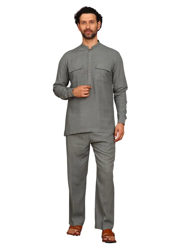 Men'S_Green_Linen_Solid_Pathani_Set