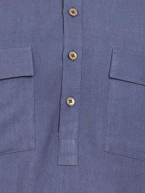 Men'S_Blue_Linen_Solid_Pathani_Set