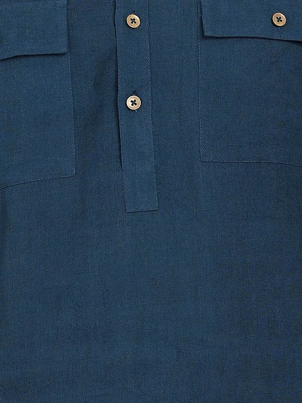 Men'S_Royal_Blue_Linen_Solid_Pathani_Set
