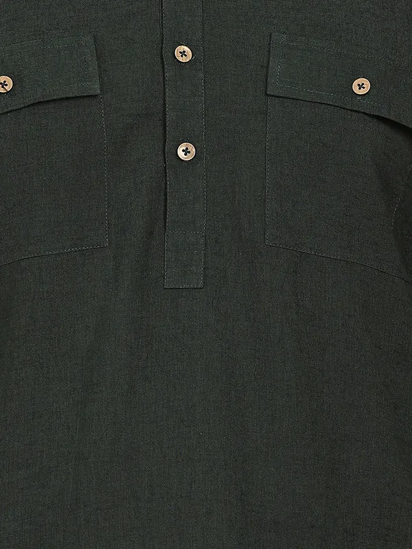 Men's_Dark_Green_Linen_Solid_Pathani_Co-ord_Set