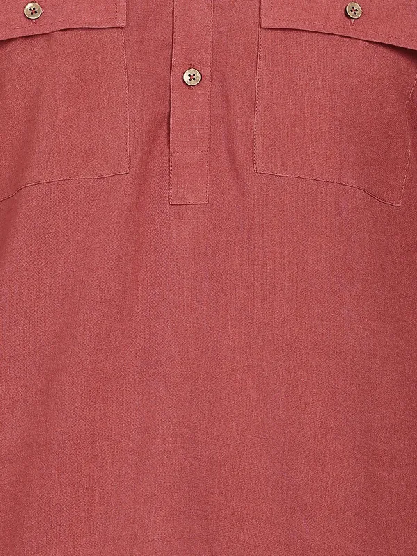 Men'S_Red_Linen_Solid_Pathani_Set