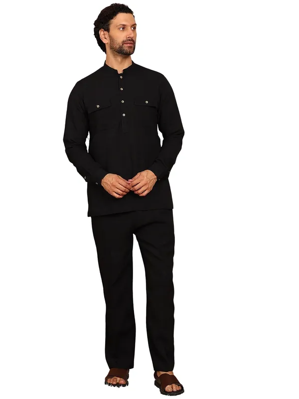 Men's_Black_Linen_Solid_Pathani_Co-ord_Set